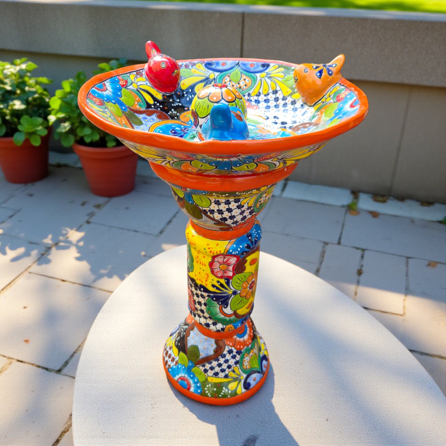Talavera Bird Bath with Center Ball | Colorful Mexican Garden Art