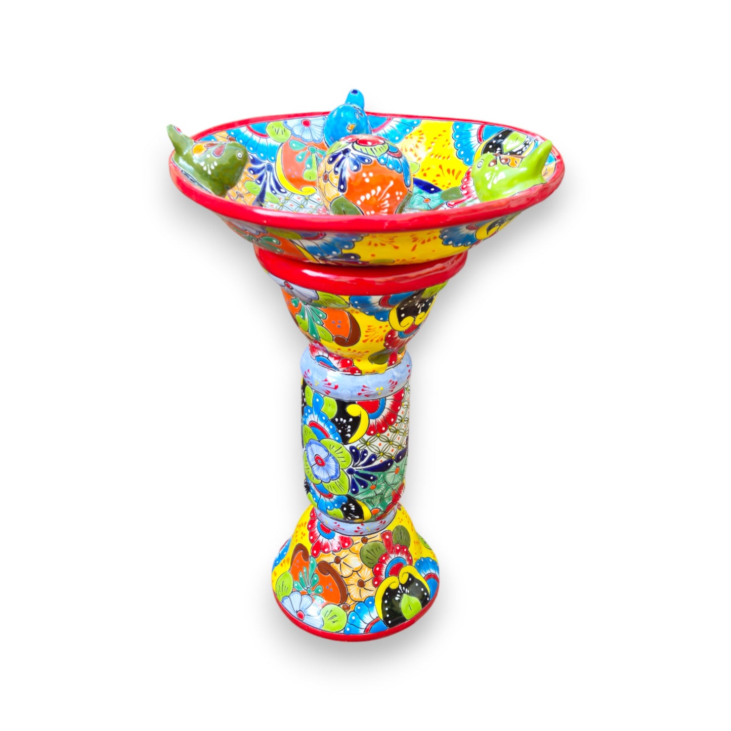 Talavera Bird Bath with Center Ball | Colorful Mexican Garden Art