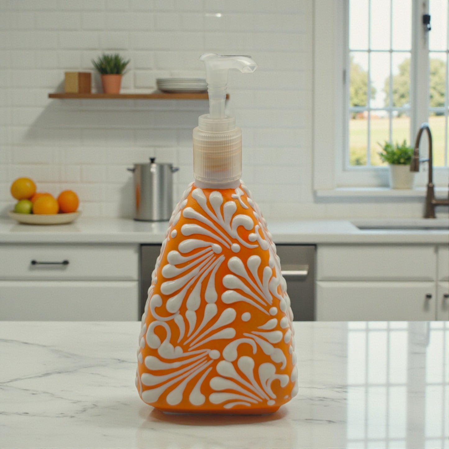 Talavera Ceramic Soap Pump | Orange Brown Bathroom Accent