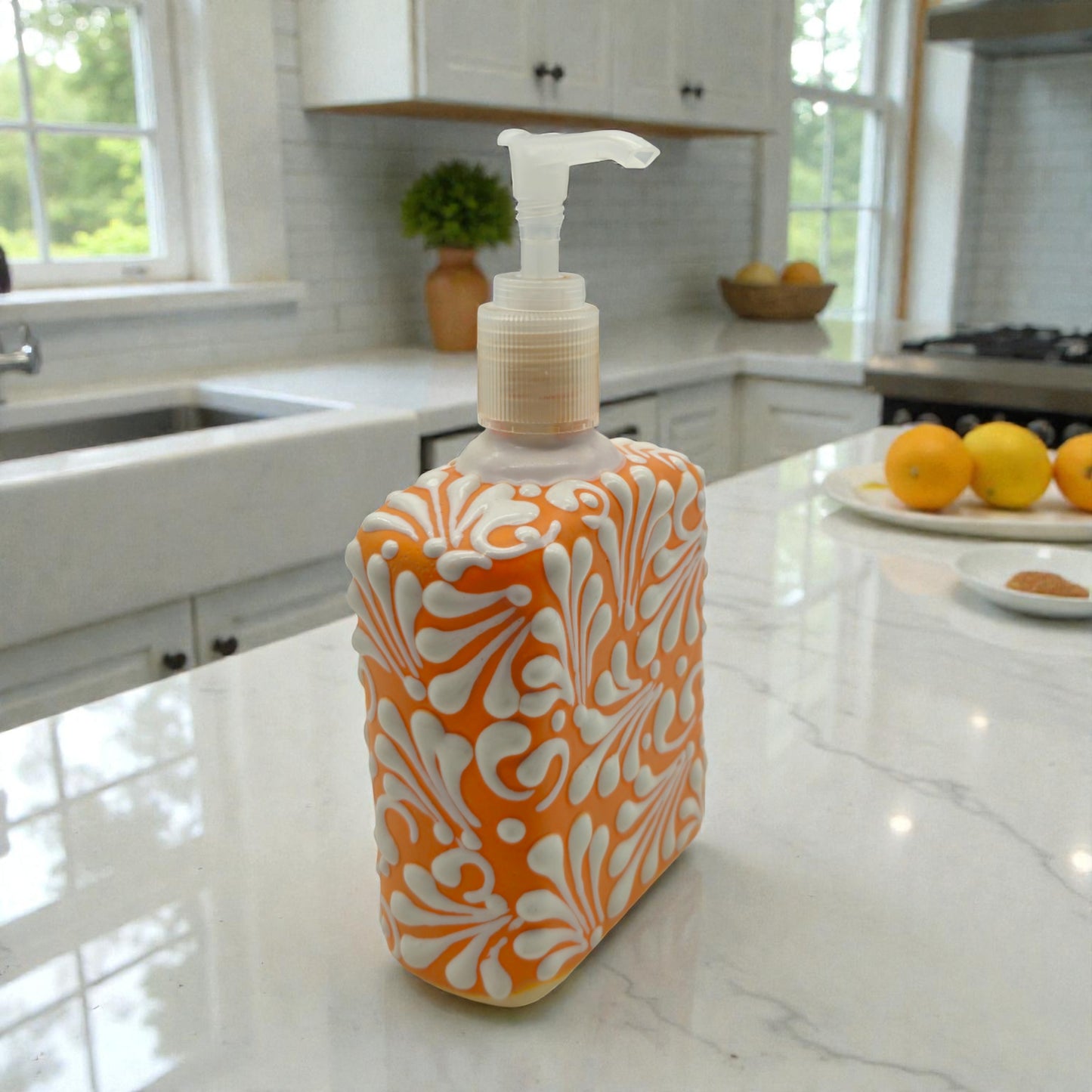 Talavera Ceramic Soap Pump | Orange Brown Bathroom Accent