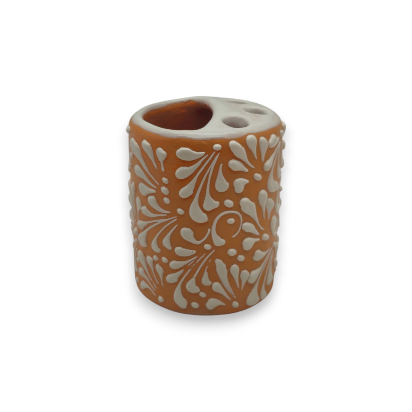Orange Brown Talavera Toothbrush Holder | Mexican Ceramic Decor