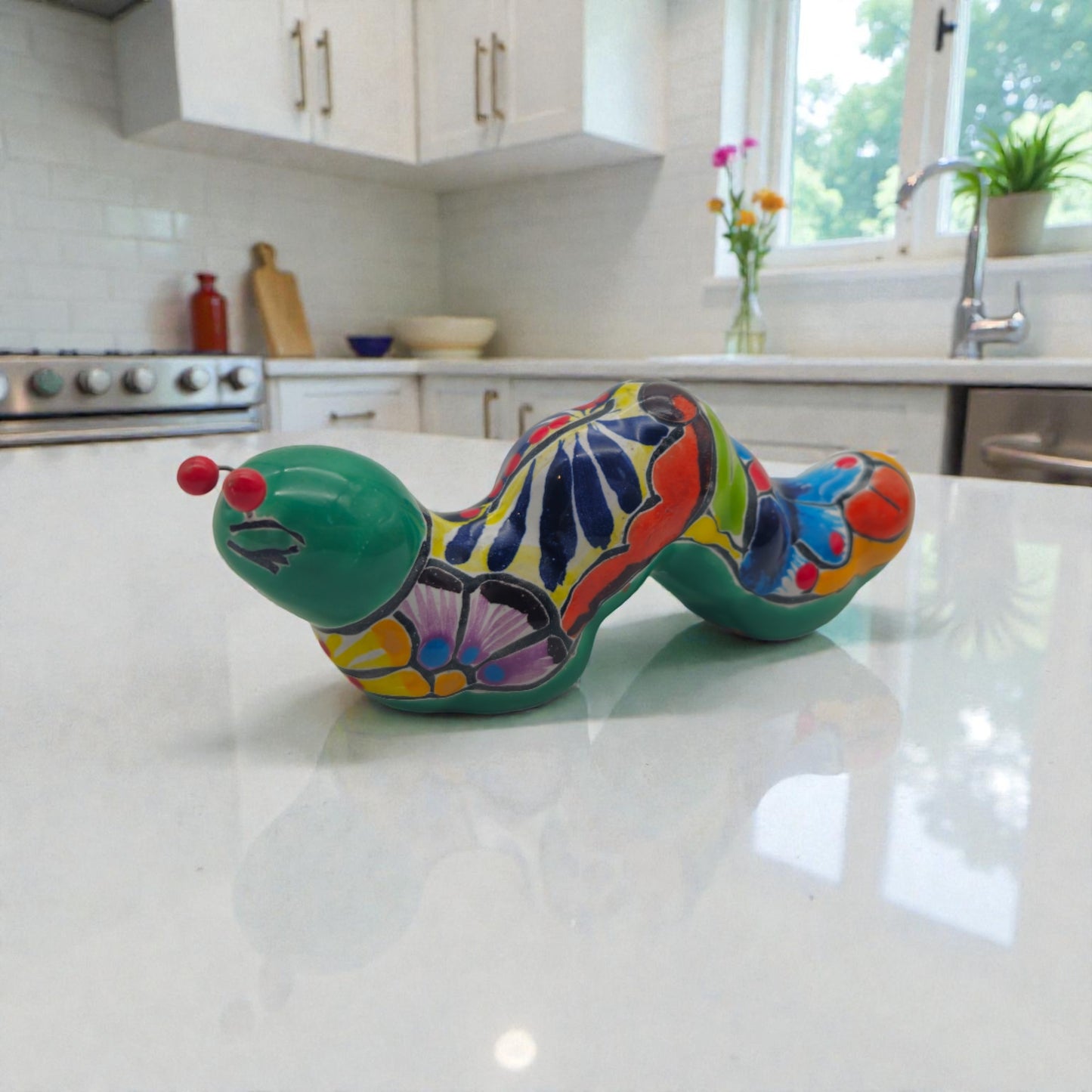 Colorful Talavera Caterpillar | Mexican Ceramic Figurine
