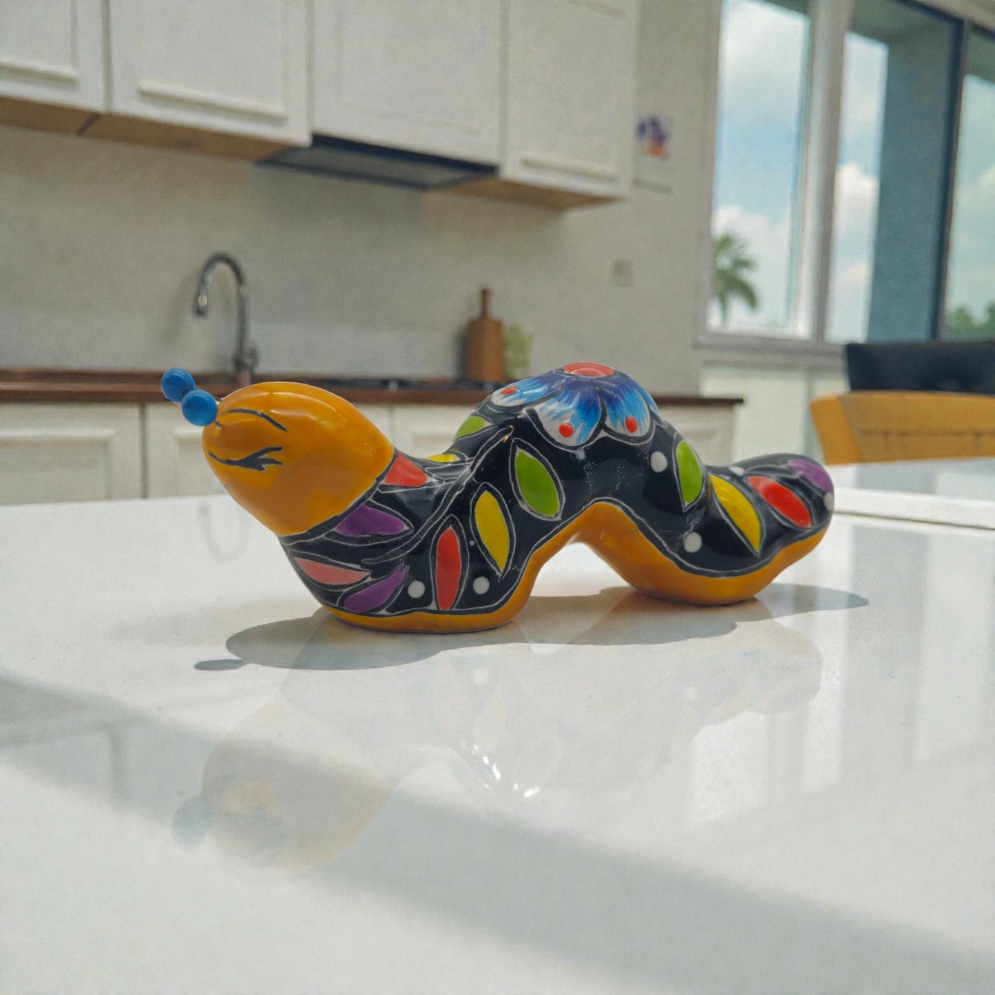 Colorful Talavera Caterpillar | Mexican Ceramic Figurine