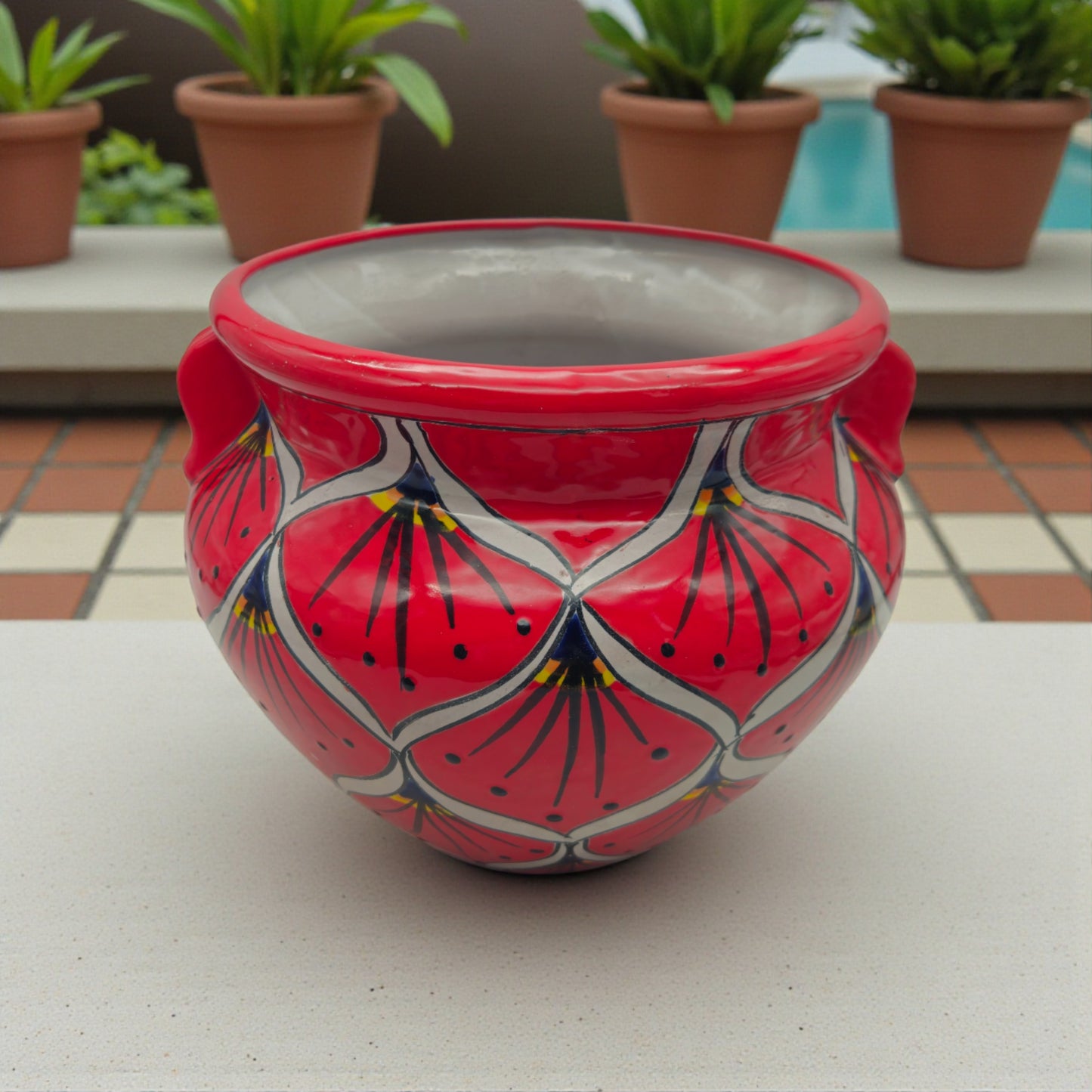 Red Peacock Talavera Planter | Hand-Painted Mexican Pot
