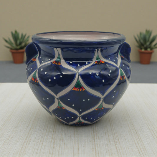 Blue Peacock Talavera Pot | Hand-Painted Mexican Ceramic