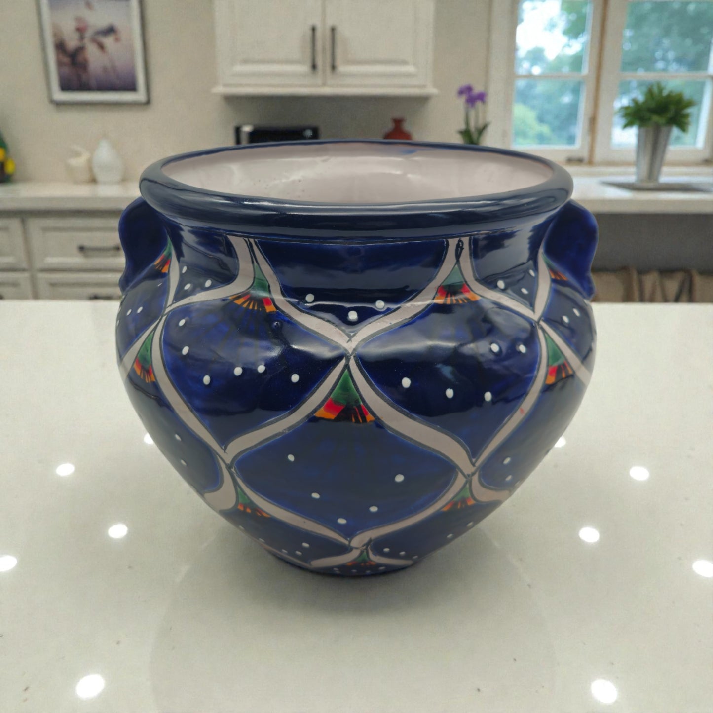 Blue Peacock Talavera Pot | Hand-Painted Mexican Ceramic