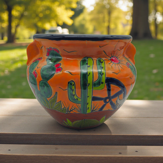 Hand-Painted Talavera Cactus Flower Pot | Desert Michoacana Planter