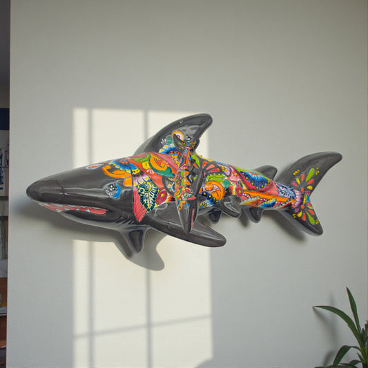 Talavera Shark Wall Sculpture | Colorful Mexican Art
