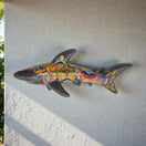Talavera Shark Wall Sculpture | Colorful Mexican Art - hand-painted Talavera shark with bright floral and geometric patterns, kiln-fired lead-free glaze