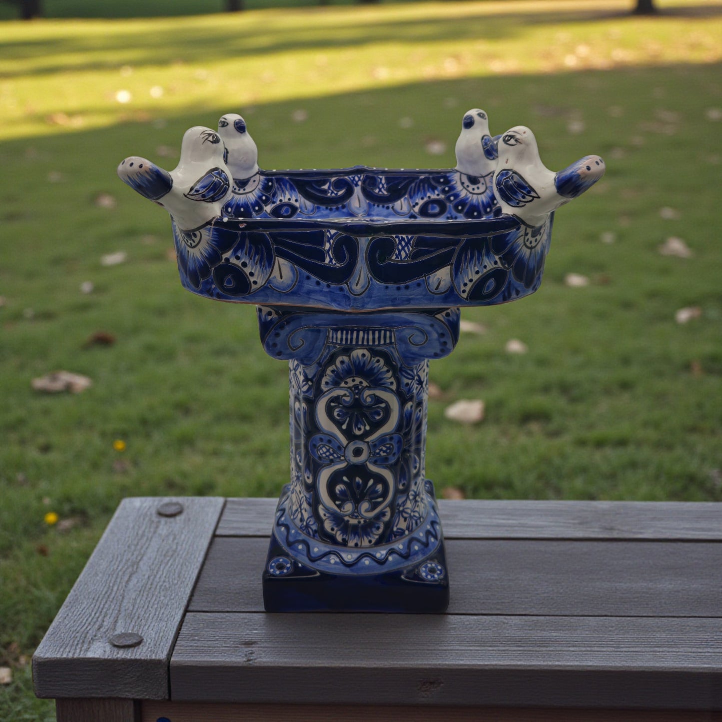Colorful Talavera Bird Bath | Hand-Painted Ceramic Garden Art