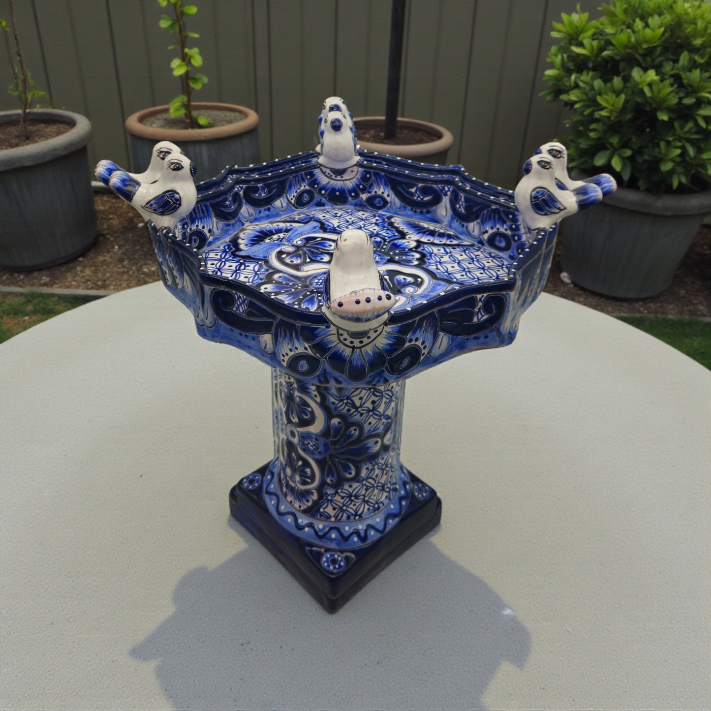 Colorful Talavera Bird Bath | Hand-Painted Ceramic Garden Art
