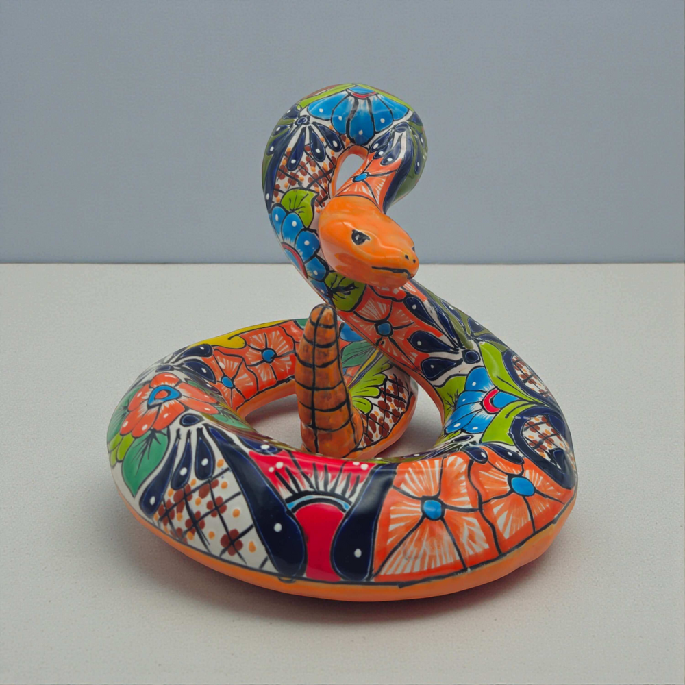 Handmade Talavera Snake Sculpture Colorful Ceramic Art