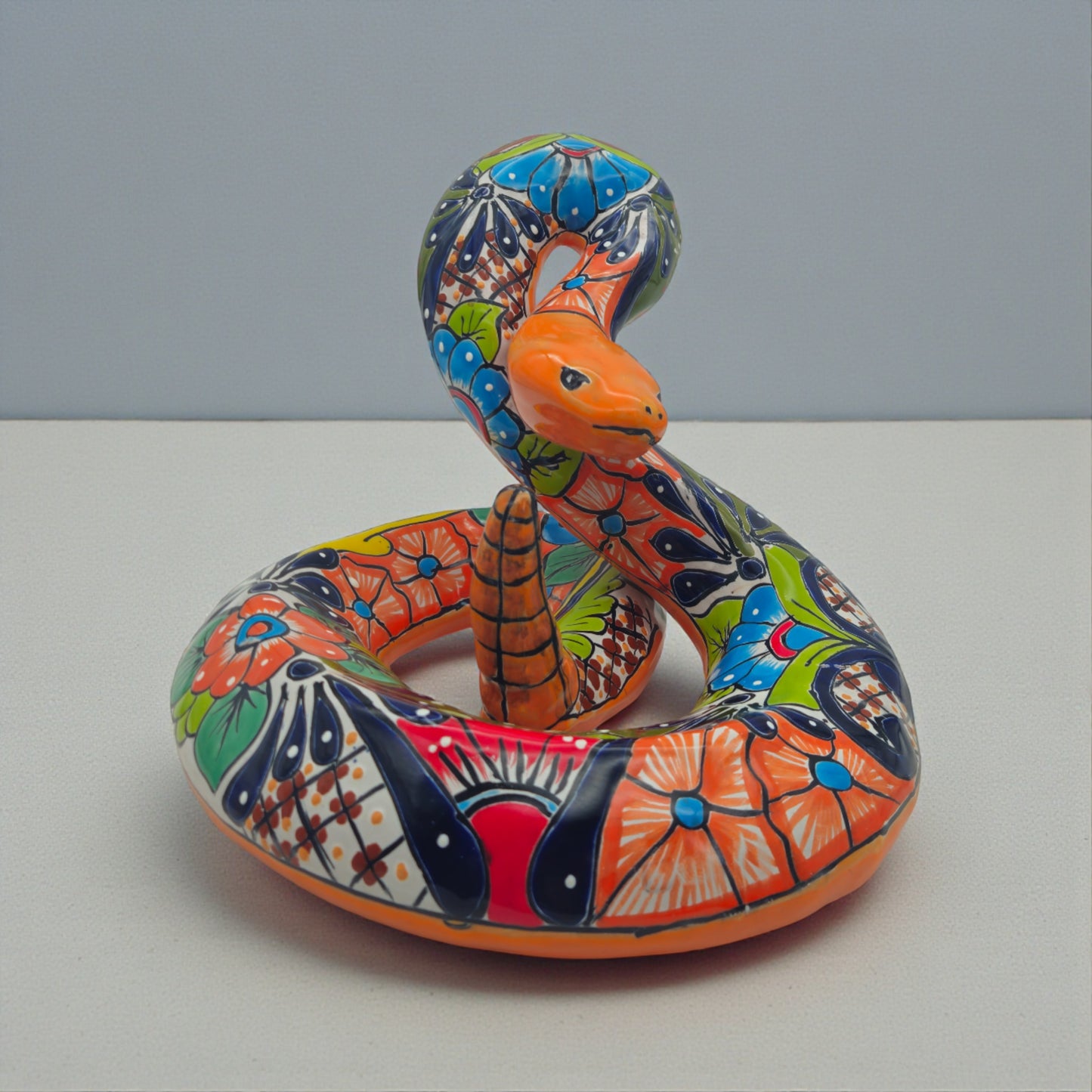 Colorful Talavera Snake Sculpture | Handmade Ceramic Art