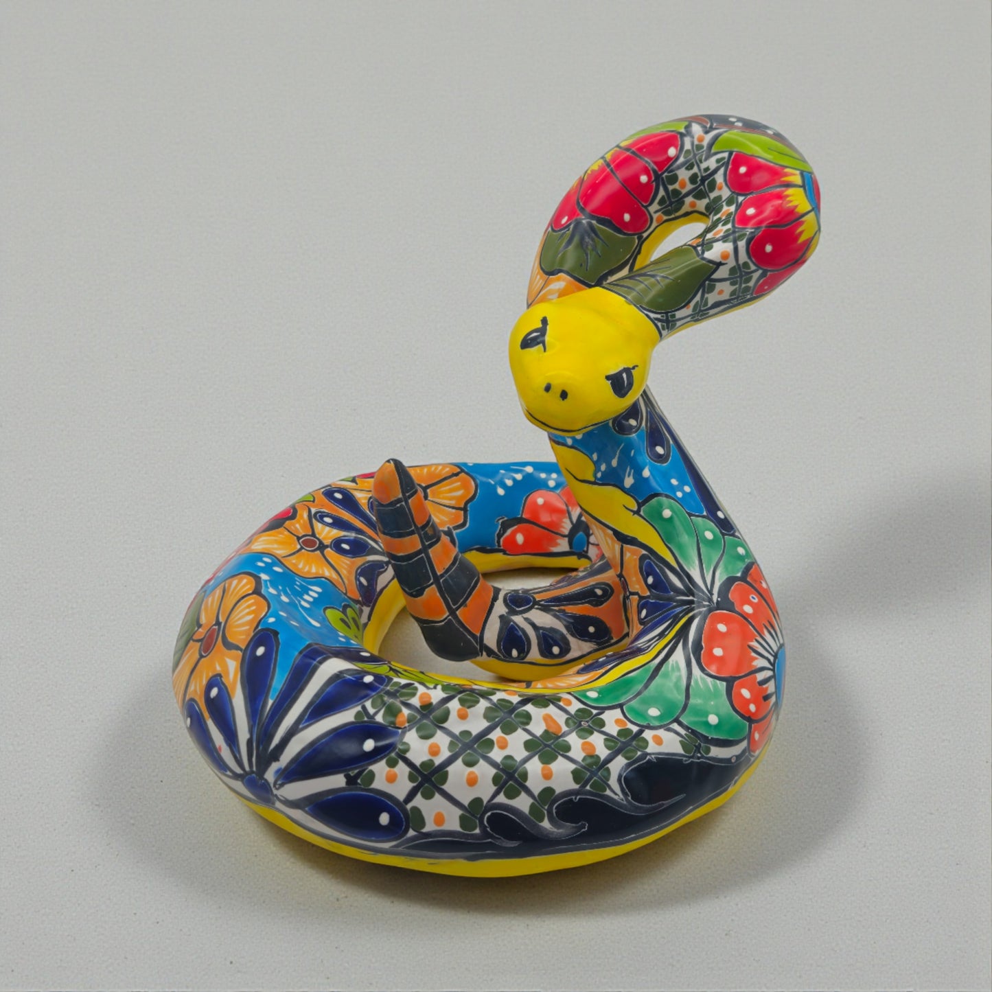 Colorful Talavera Snake Sculpture | Handmade Ceramic Art