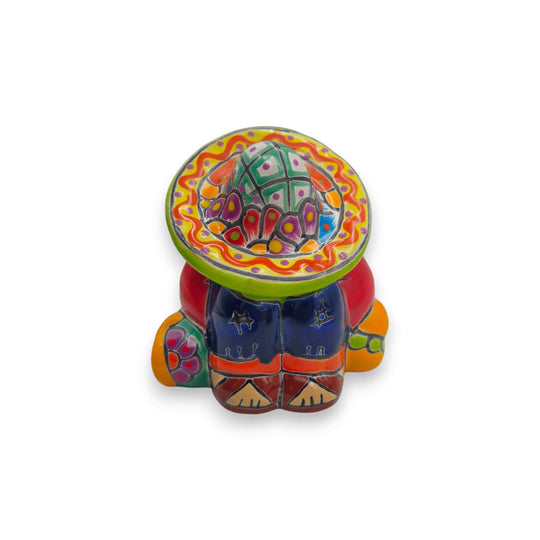 Handmade Talavera Panchito | Colorful Sleeping Man Figurine - hand-painted Talavera panchito with vibrant hat and kiln-fired lead-free glaze