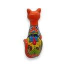 Talavera Cat Statue | Hand-Painted Mexican Ceramic Figurine vibrant orange hand-painted Talavera cat with multicolor floral design, glossy finish