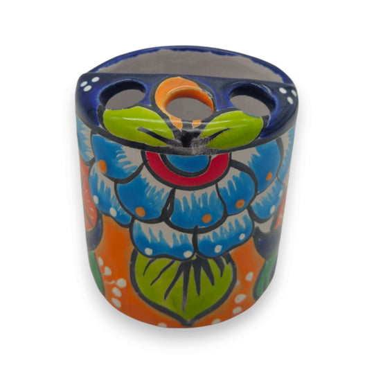 Colorful Talavera Toothbrush Holder | Mexican Ceramic Art vibrant hand-painted floral ceramic toothbrush holder with glossy finish