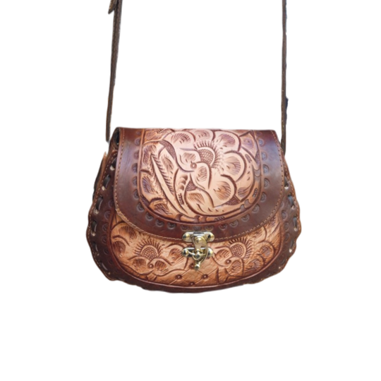 Cincelada Floral Leather Crossbody | Hand Tooled Saddle Purse