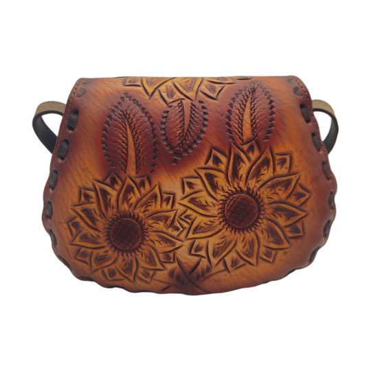 Cincelada Leather Crossbody | Hand Tooled Sunflower Purse