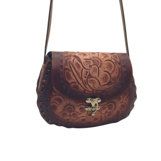 Cincelada Floral Leather Crossbody | Hand Tooled Saddle Purse