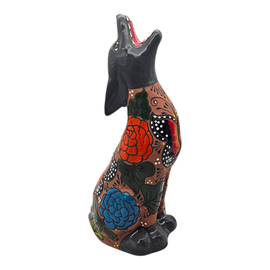 Talavera Howling Coyote Statue | Handmade Mexican Desert Animal Decor