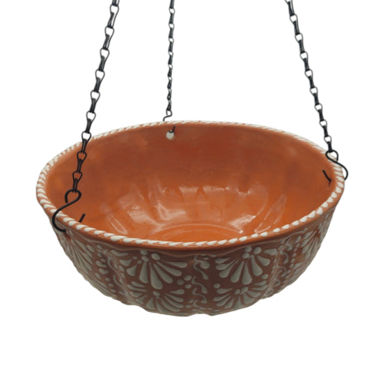Brown & White Talavera Hanging Planter | Mexican Ceramic Pot