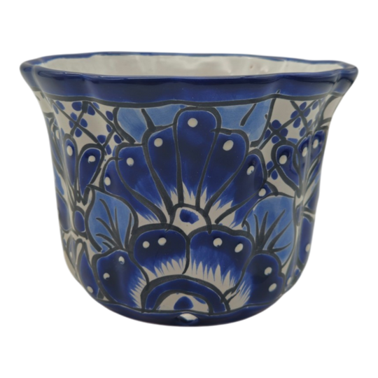 Talavera Flower Pot | Handmade Blue & White Mexican Ceramic