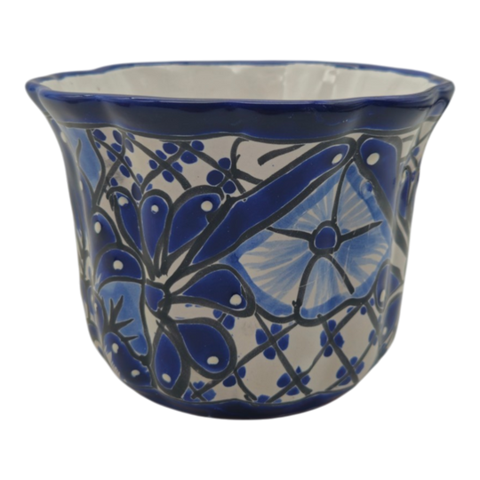 Talavera Flower Pot | Handmade Blue & White Mexican Ceramic