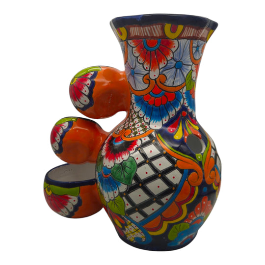 Handcrafted Blue Rim Talavera Fountain | Mexican Ceramic Art