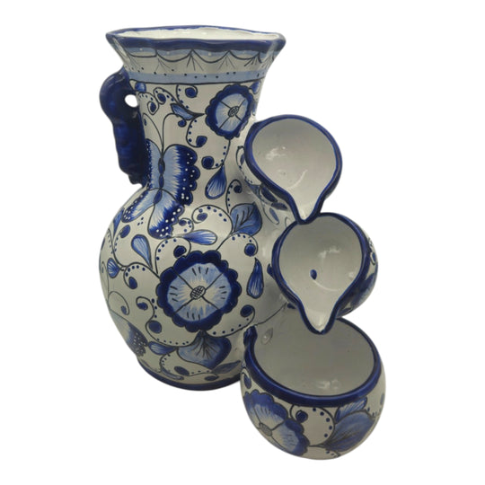 Blue & White Talavera Fountain | Handmade Floral Butterfly