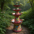 Red & Blue Rim Talavera Fountain | Multicolor Tiered Design