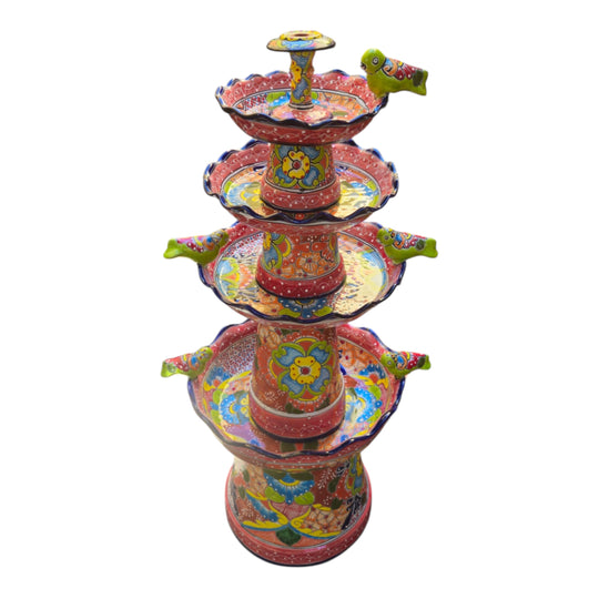 Red & Blue Rim Talavera Fountain | Multicolor Tiered Design