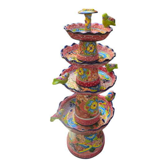 Red & Blue Rim Talavera Fountain | Multicolor Tiered Design