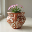 Handmade Talavera Flower Pot | Terracotta & White Design with flowers