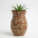 Brown & White Talavera Relief Vase | Hand-Painted Pottery