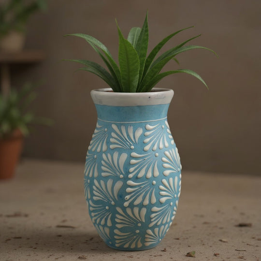 Blue Talavera Vase | Hand-Painted Mexican Pottery
