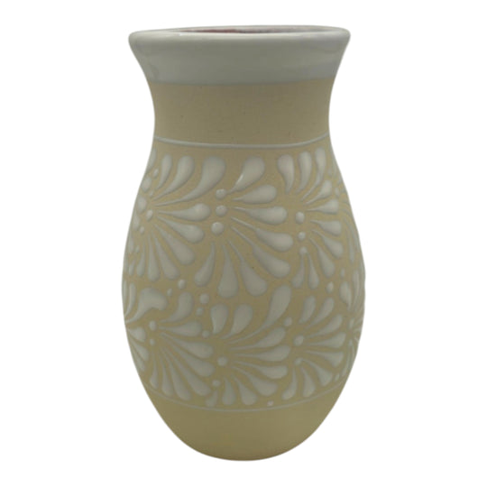 Cream & White Talavera Vase | Handcrafted Floral Pottery