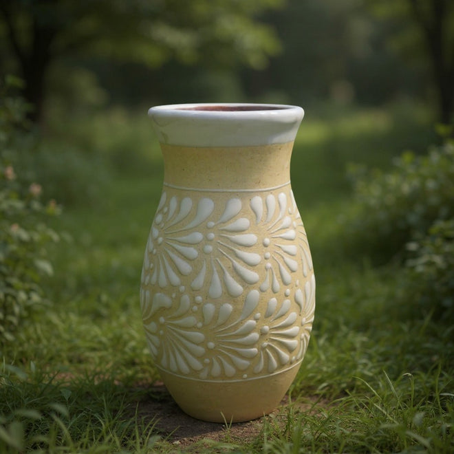 Cream & White Talavera Vase | Handcrafted Floral Pottery