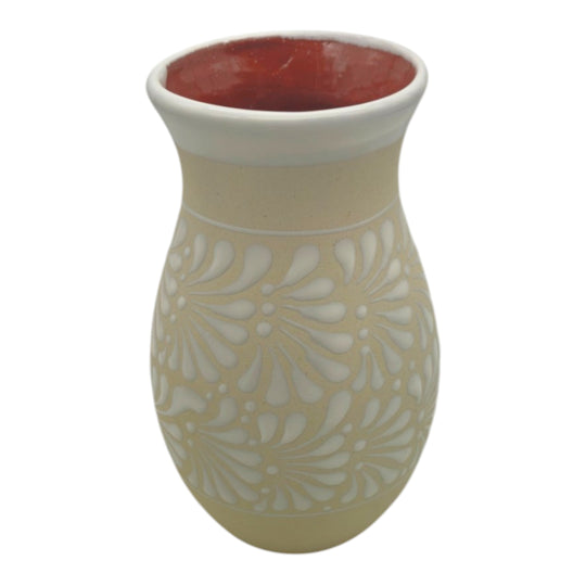 Cream & White Talavera Vase | Handcrafted Floral Pottery