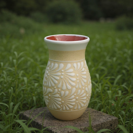 Cream & White Talavera Vase | Handcrafted Floral Pottery