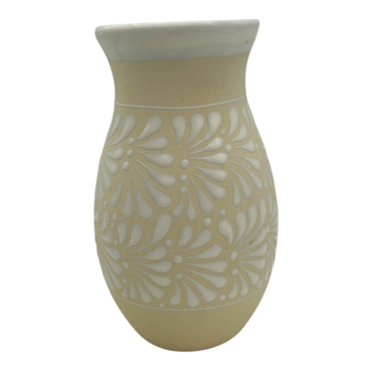 Cream & White Talavera Vase | Handcrafted Floral Pottery