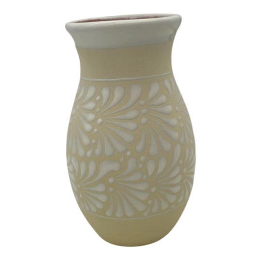 Cream & White Talavera Vase | Handcrafted Floral Pottery