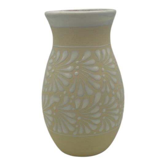 Cream & White Talavera Vase | Handcrafted Floral Pottery