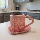 Heart Talavera Mug & Saucer Set | Pink Ceramic Coffee Cup