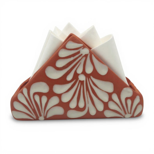 Brown & White Talavera Napkin Holder | Hand-Painted Mexican Decor