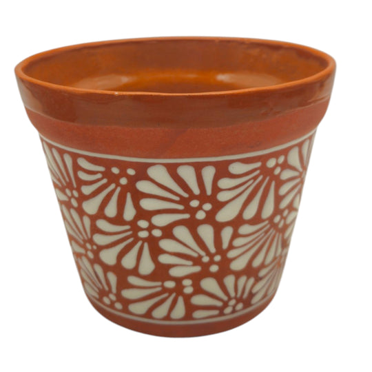 Set of 4 Talavera Flower Pots | Brown & White Terracotta Planters