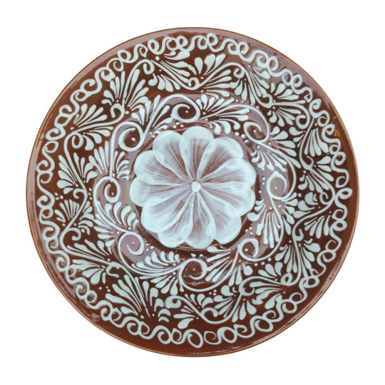 Brown & White Talavera Bird Bath | Handcrafted Garden Accent