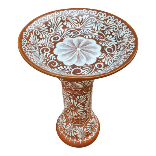 Brown & White Talavera Bird Bath | Handcrafted Garden Accent