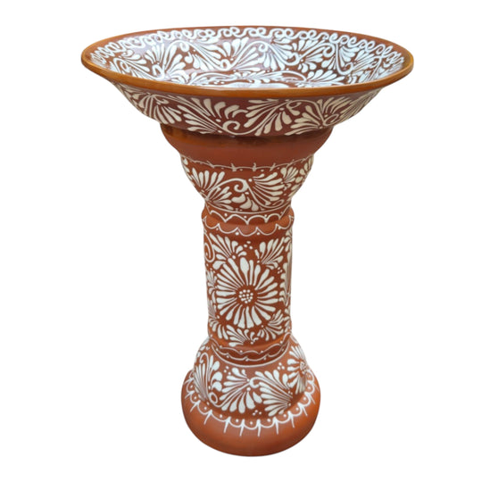 Brown & White Talavera Bird Bath | Handcrafted Garden Accent