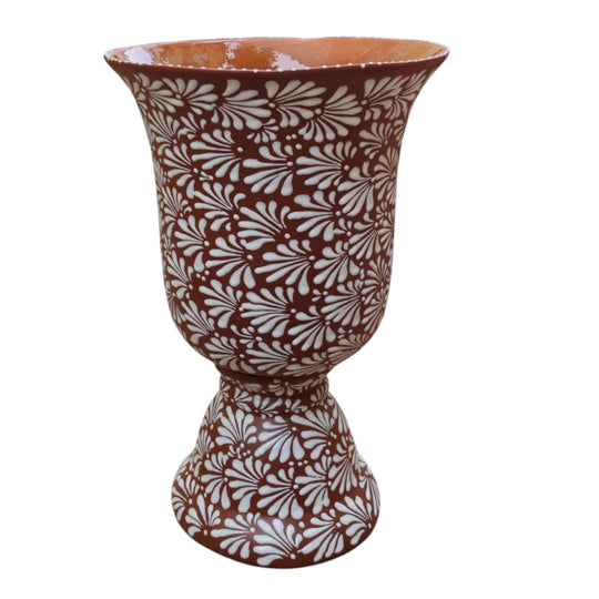 XL Brown & White Talavera Pedestal Planter | Handcrafted Flower Pot